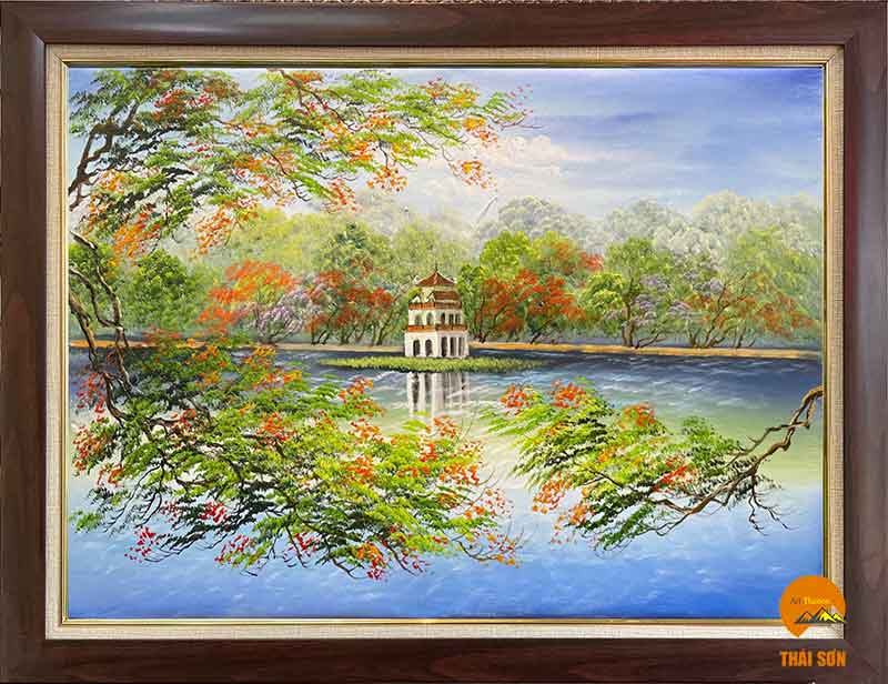 Tranh quà tặng Hồ Gươm đẹp – Dịch vụ vẽ tranh quà tặng Hồ Gươm đẹp