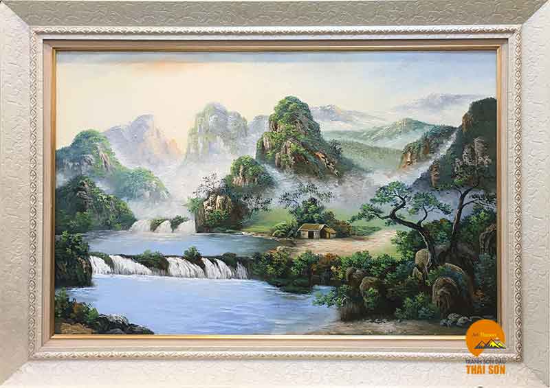 Tranh Sơn Thủy Hữu Tình Hồ Bán Nguyệt – Dịch vụ vẽ tranh đẹp uy tín