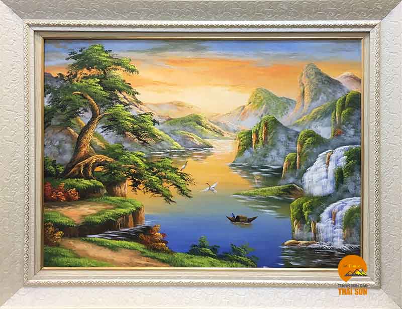 Tranh Sơn Dầu Phong Thủy Cây Tùng Và Thuyền Buồm – Vẽ Cây Tùng
