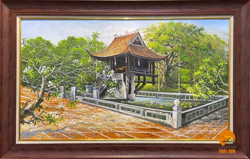 Tranh chùa một cột đen trắng  Gốm sứ Phú Vinh Bát Tràng Hà Nội
